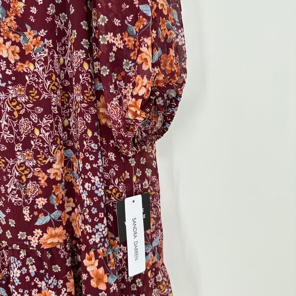 Sandra Darren Wine Floral Long Sleeve Surplice Bust New Dress Womens Plus Sz 16 - Picture 8 of 11